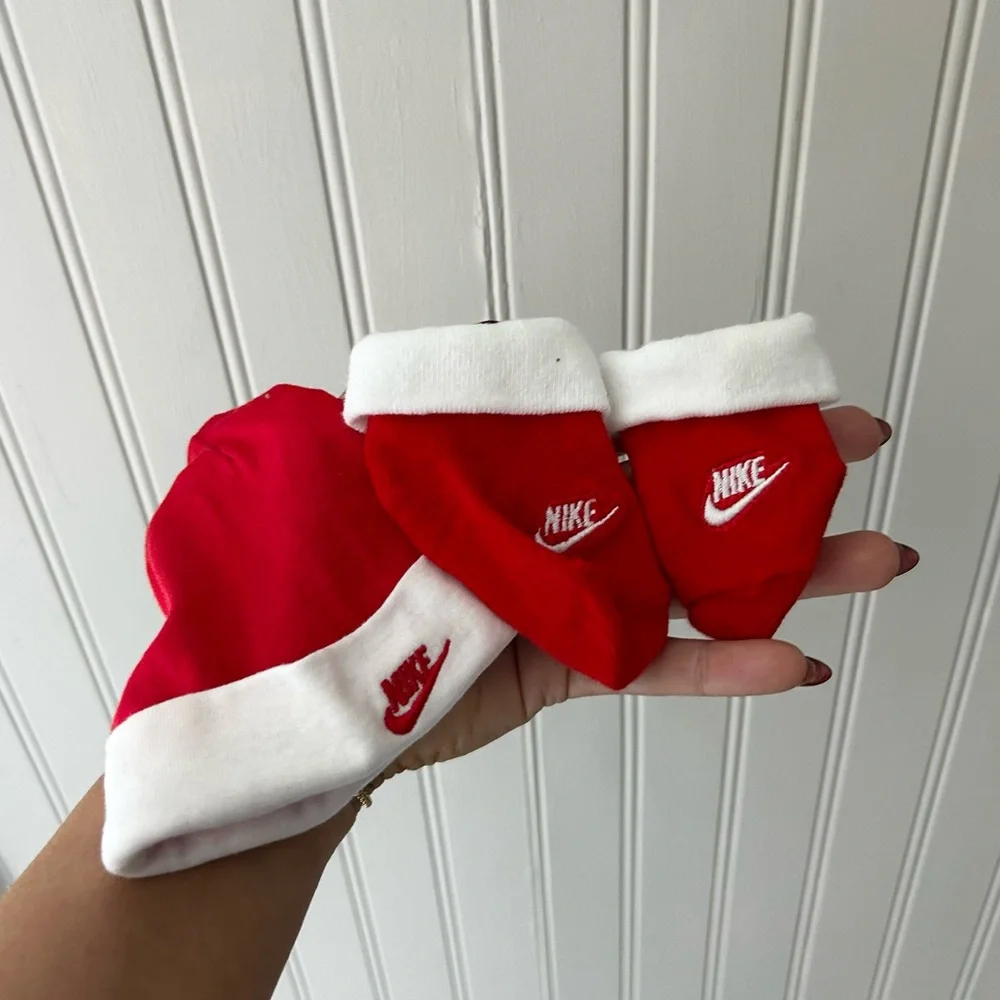 Nike Baby Hat and Matching Infant Socks in Red and White